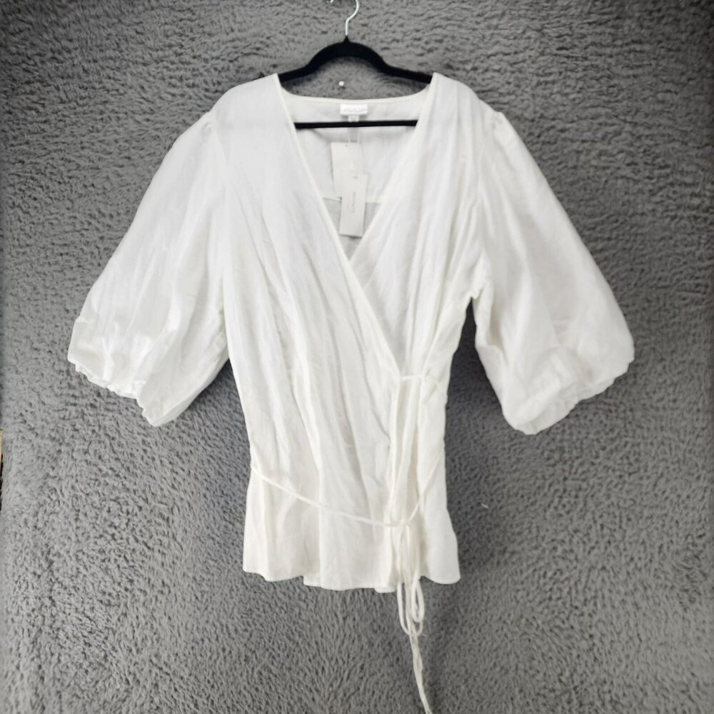 Refinity Top Womens XXL White Linen Blend Puff Sleeve Wrap *NWT*